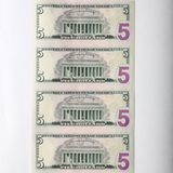 4 Uncut $5 Bills - Series 2009
