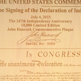 247th Anniversary Declaration of Independence Commemorative Plaque - John Hancock Limited Edition